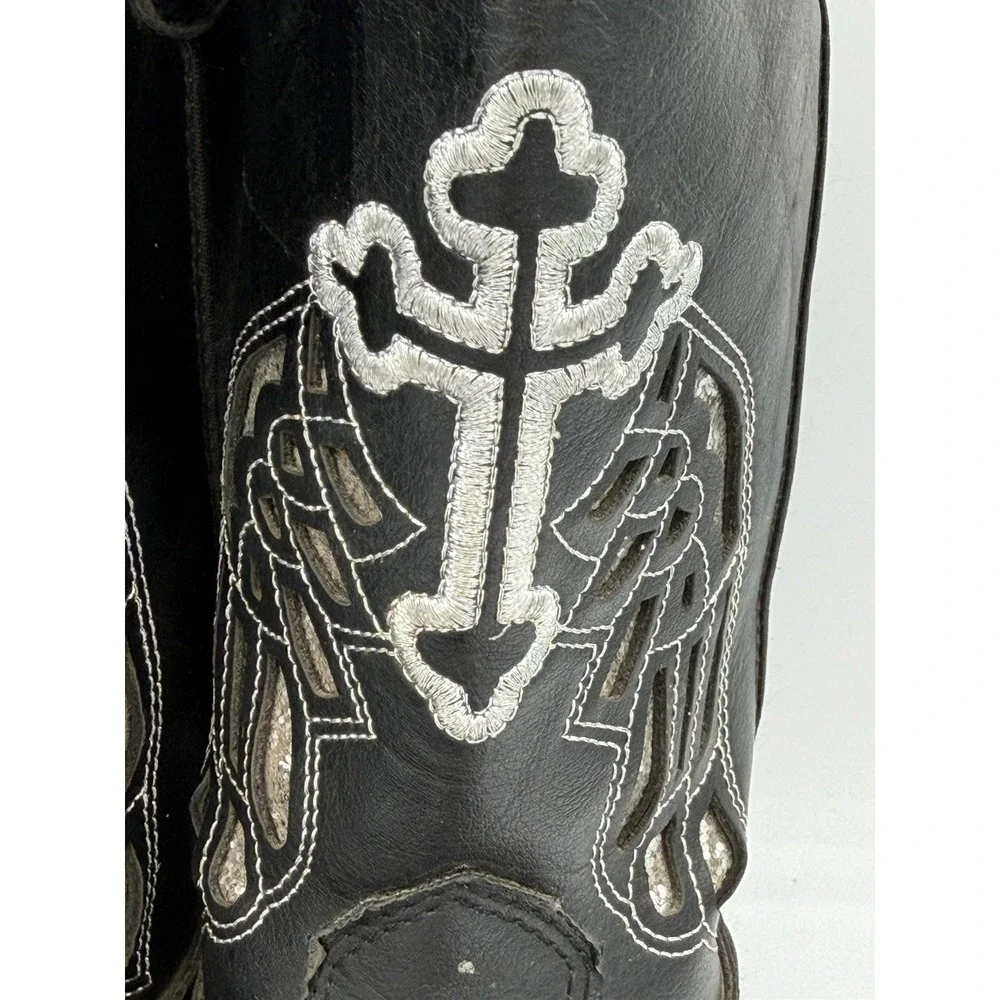Blazin Roxx Girls Western Cowgirl Boots Glittery Silver Wings Cross Design Sz 3
